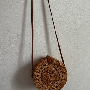 Tan Rattan Crossbody Bag